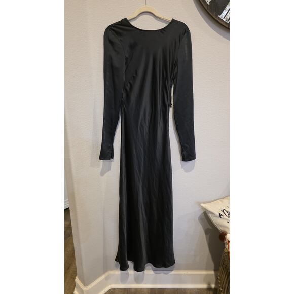 We Wore What Maxi Dress Womens M Black Long Sleeve Open Back Cowl Formal - Picture 9 of 16